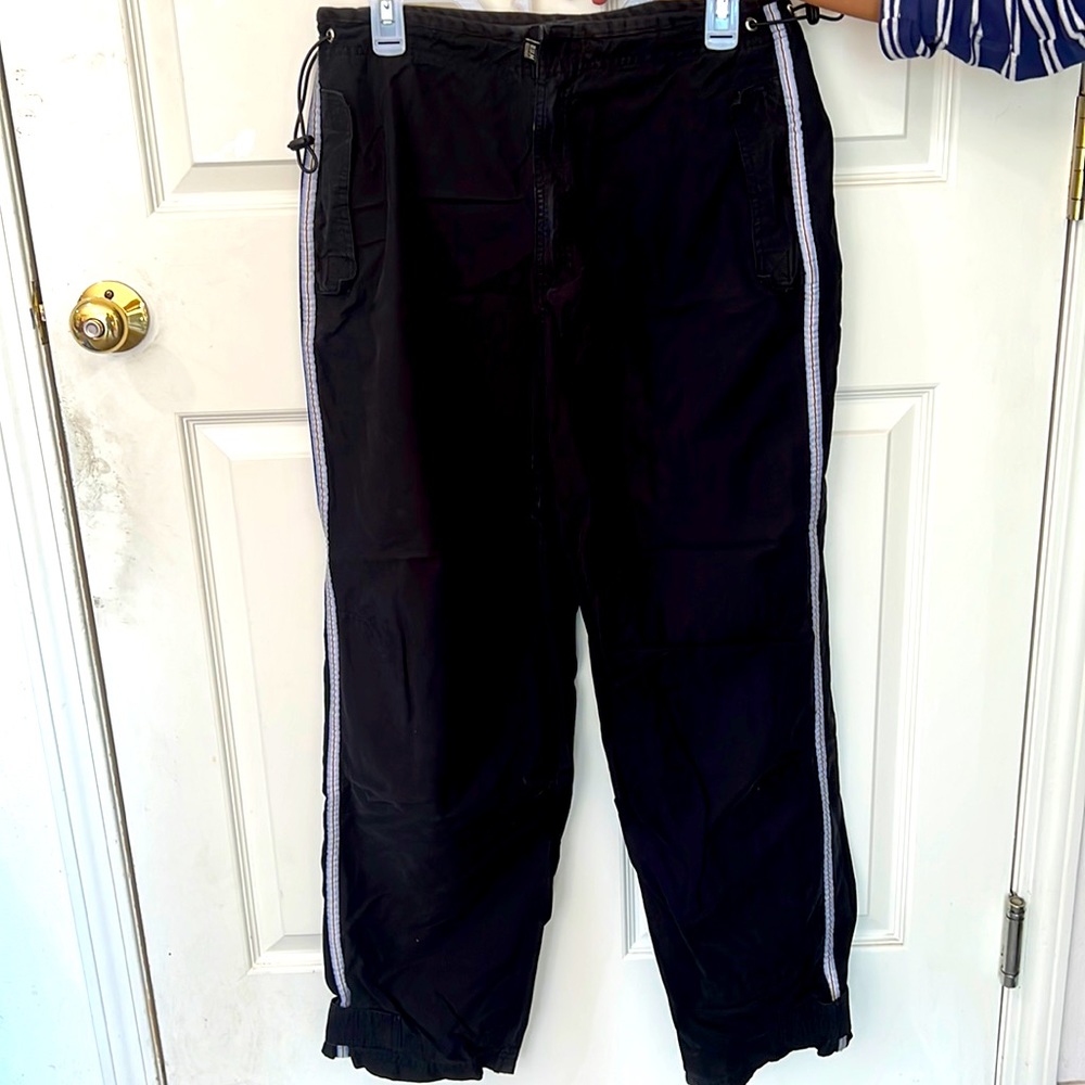 B.U.M. Equipment black pants with adjustable waist and Velcro pockets